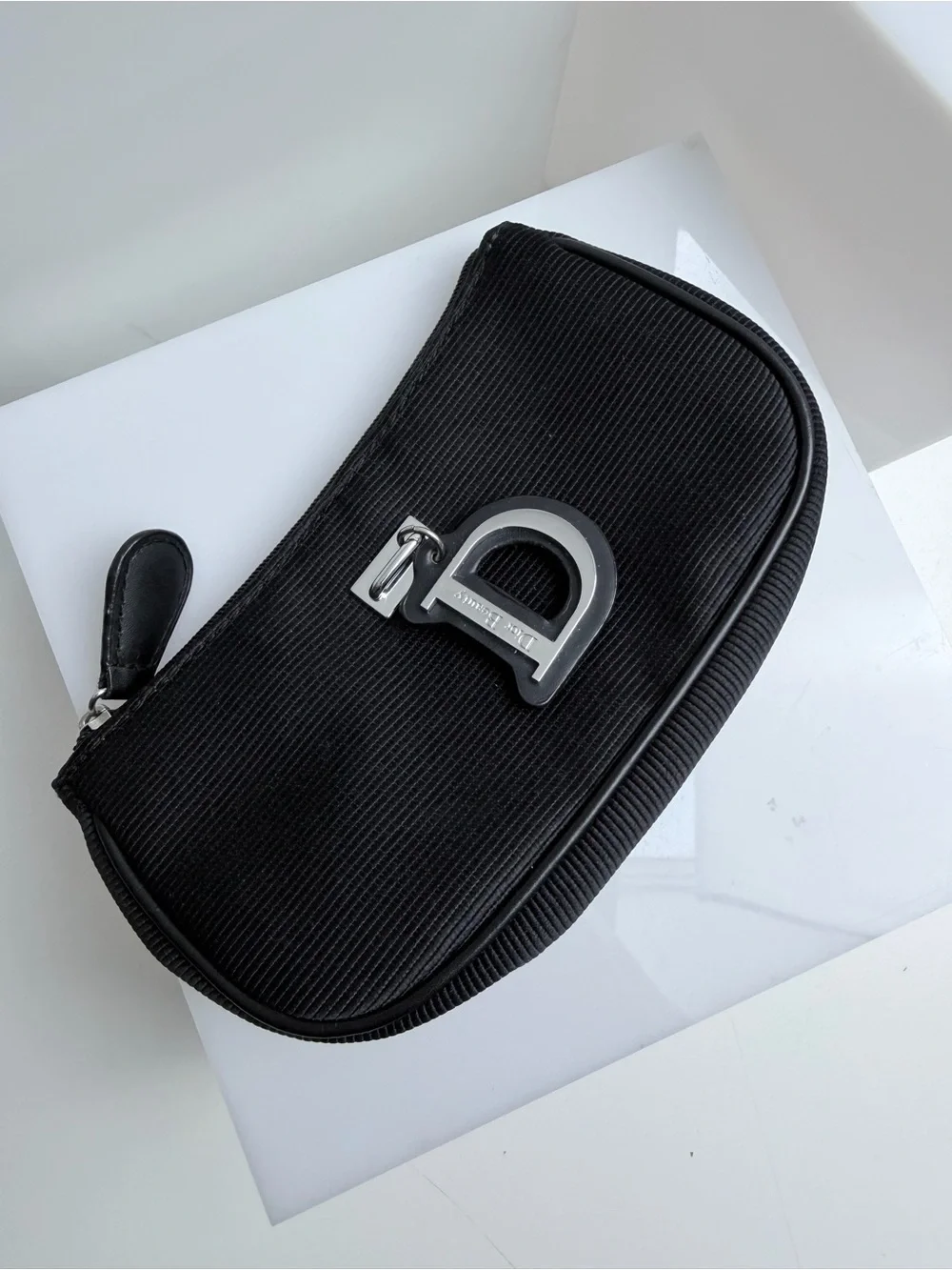 Mini Dior Beauty Bag in Black with Silver Hardware and D Charm